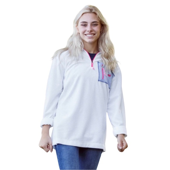 Southern Marsh Fieldtec Dune White & Blue Waffle Seersucker Pullover Size Large - Picture 3 of 10